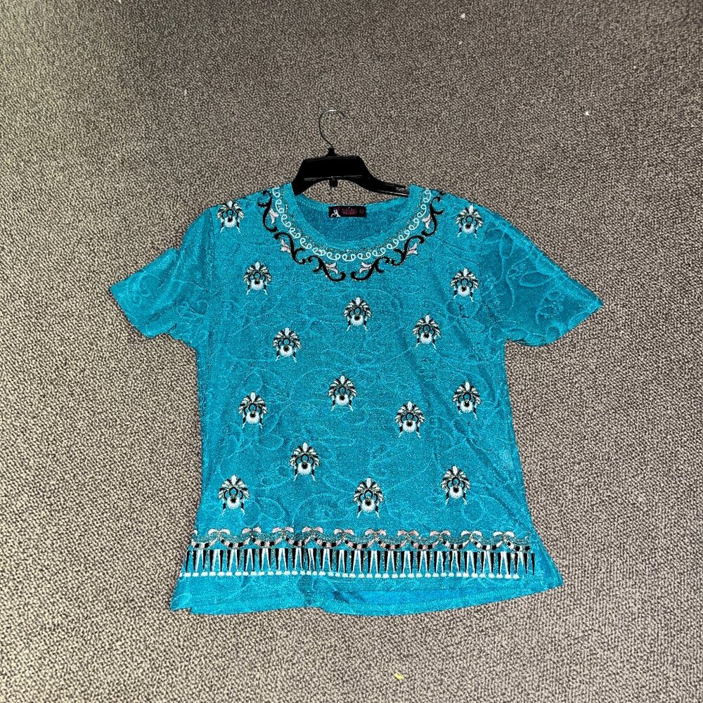 Model France Sparkly Short Sleeve Top